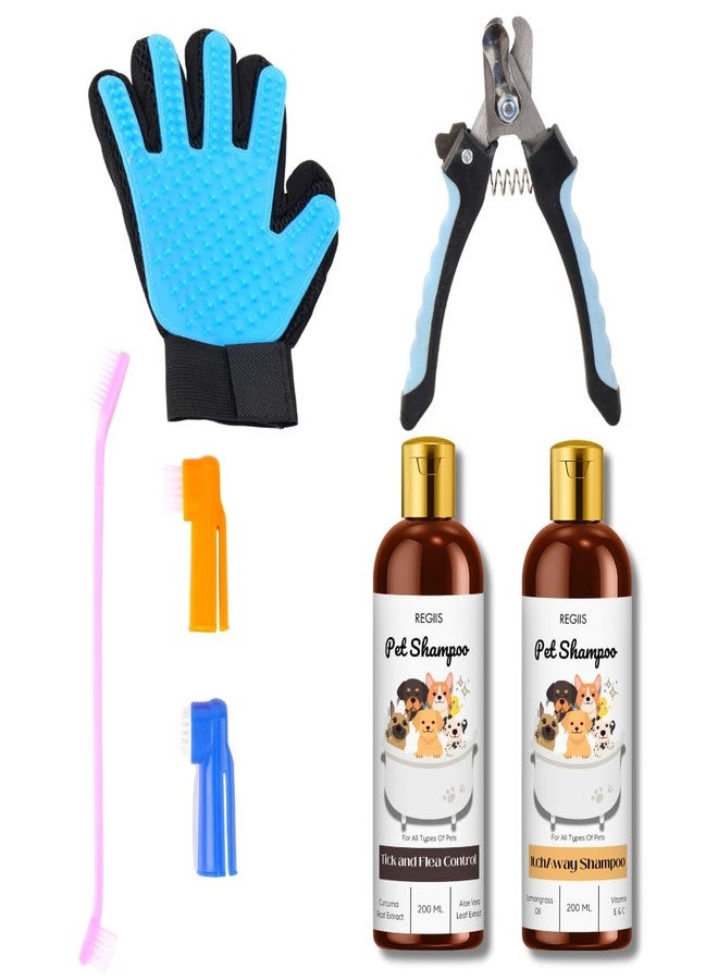 REGIIS Pet Grooming Kit, Deshedding Glove with Nail Clipper and Dog Shampoo Set, 200 ml(PACK OF 5) - Image 1